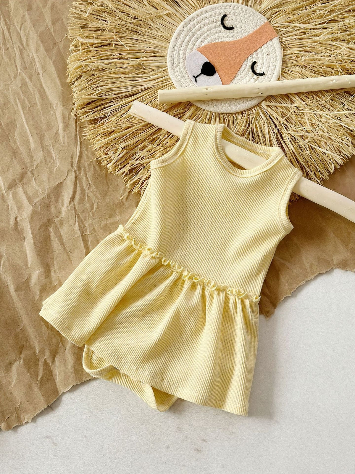 Three Little Tots Baby Girl Sleeveless Vest Onesie Cute Sweet, in Milk cap yellow