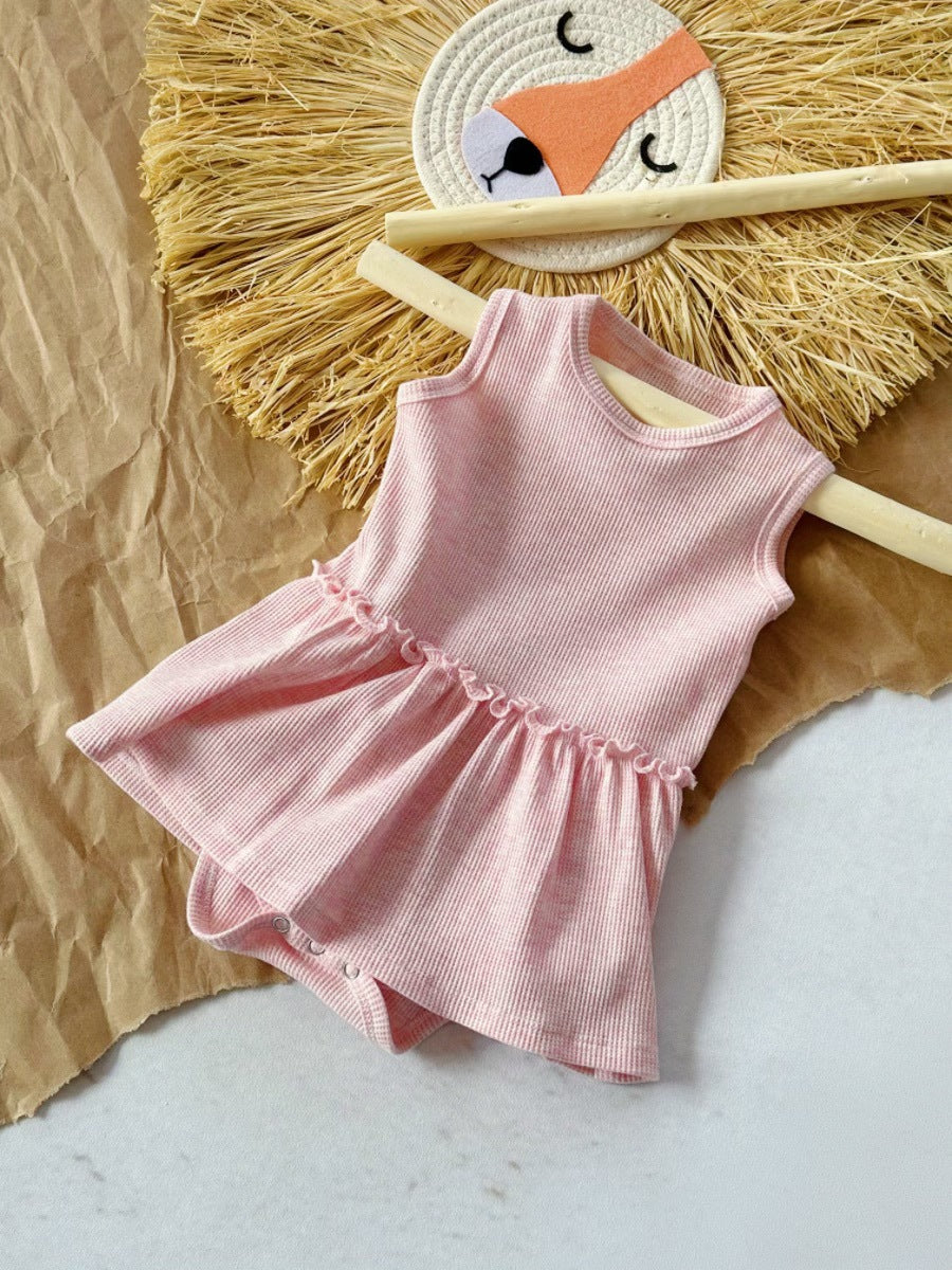 Three Little Tots Baby Girl Sleeveless Vest Onesie Cute Sweet, in Ying Pink