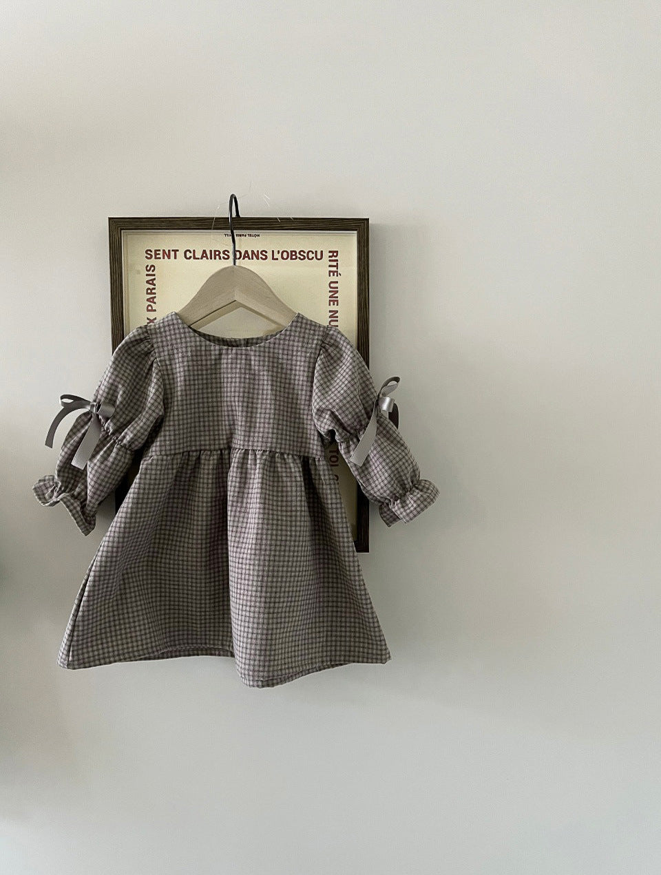 Three Little Tots Girl's Plaid Bow Princess Dress, in Light Coffee Plaid