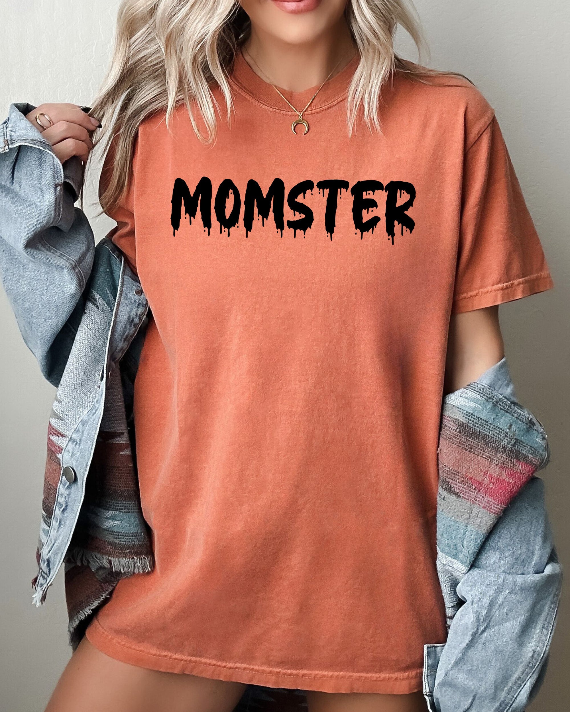 Three Little Tots Momster Skeleton Ghost Witch Skull Aesthetic Meme Halloween Costume Tshirt Comfort Colors T-Shirt, in Yam