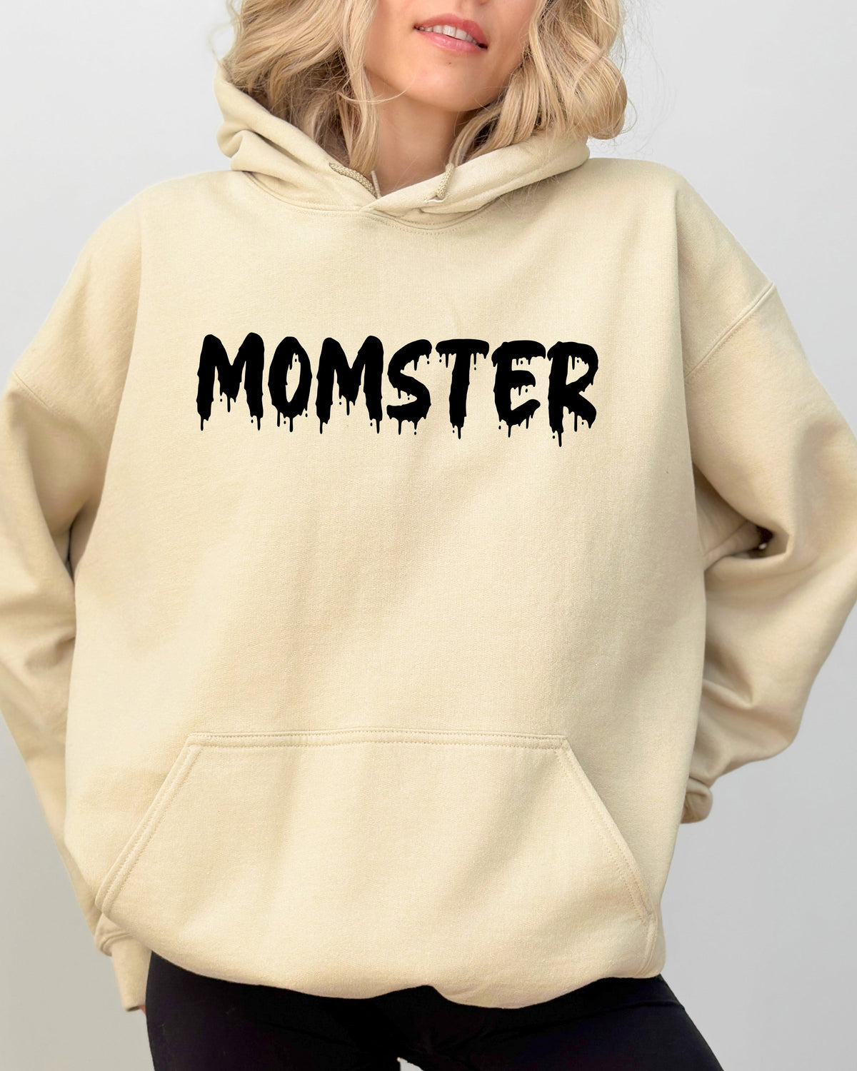 Three Little Tots Momster Skeleton Ghost Witch Skull Aesthetic Meme Halloween Costume Hoodie Hooded Sweatshirt, in Sand