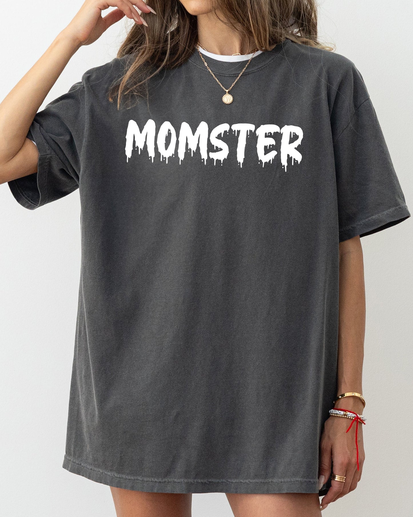 Three Little Tots Momster Skeleton Ghost Witch Skull Aesthetic Meme Halloween Costume Tshirt Comfort, in Pepper Dark Gray