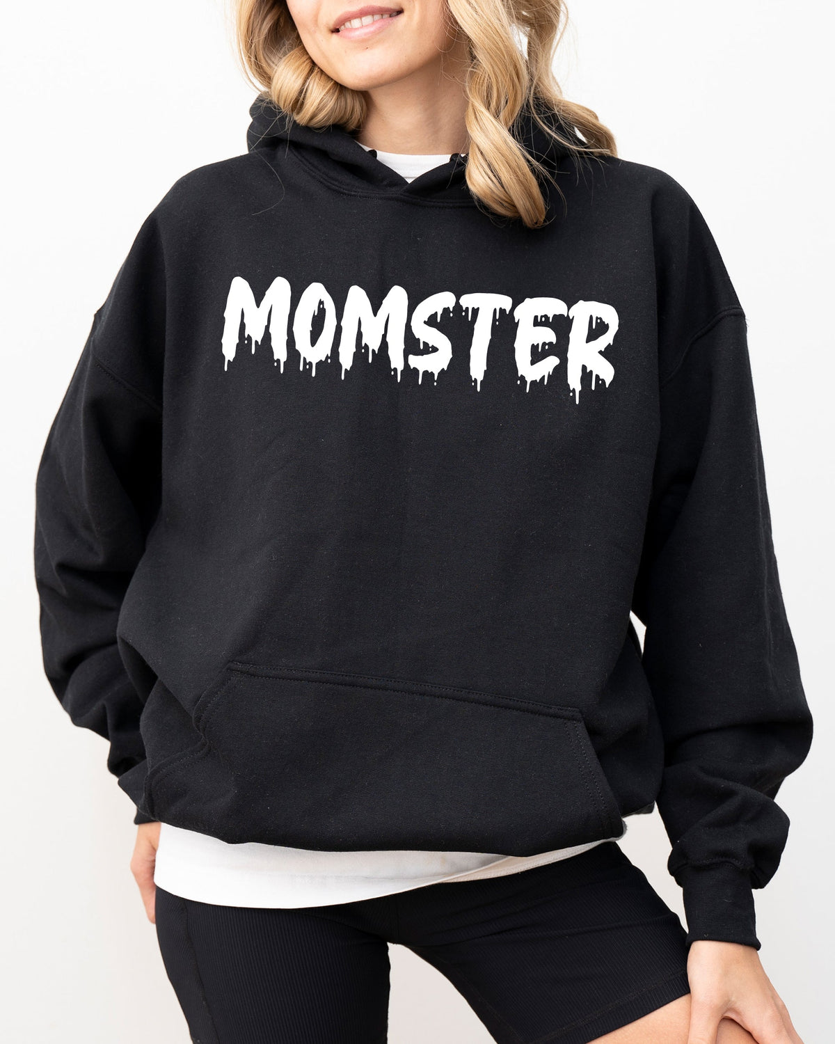 Three Little Tots Momster Skeleton Ghost Witch Skull Aesthetic Meme Halloween Costume Hoodie Hooded Sweatshirt, in Black