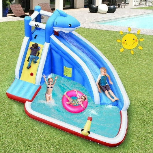 Three Little Tots Inflatable Shark Bounce House with Water Slide and Climbing Wall without Blower, alternate angle