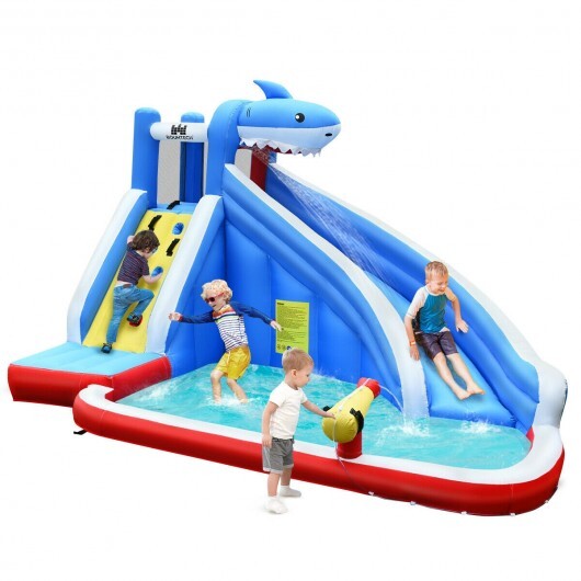 Three Little Tots Inflatable Shark Bounce House with Water Slide and Climbing Wall without Blower, additional view