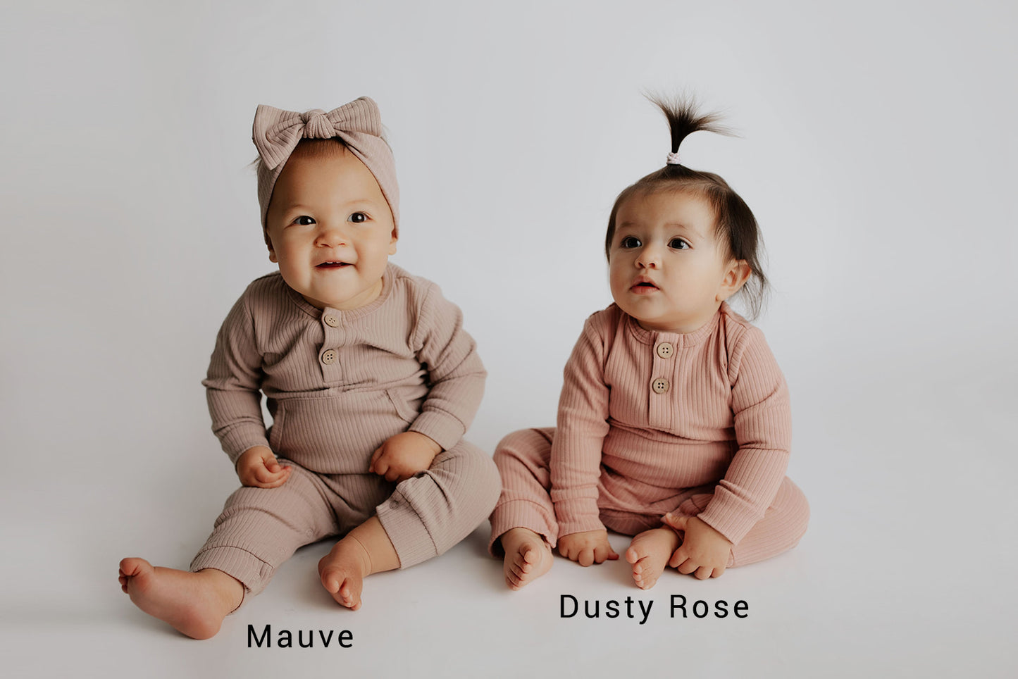 The difference between the color Mauve and Dusty Rose of the Three Little Tots Playsuits