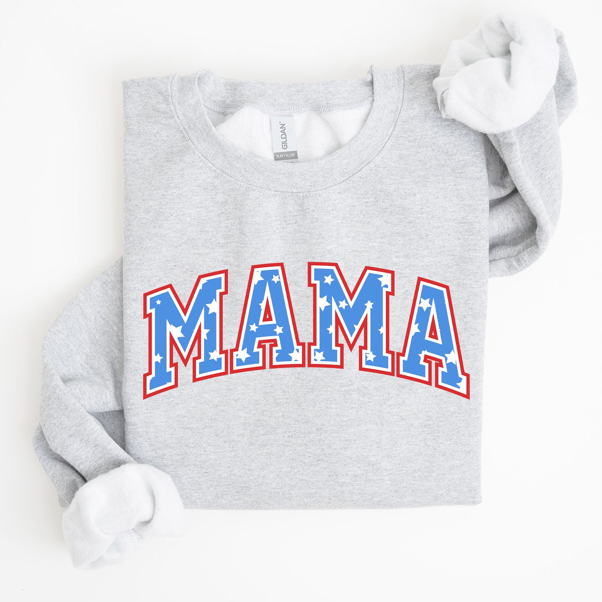 Three Little Tots Patriotic Mama Stars and Stripes 4th of July Sweatshirt, in Ash
