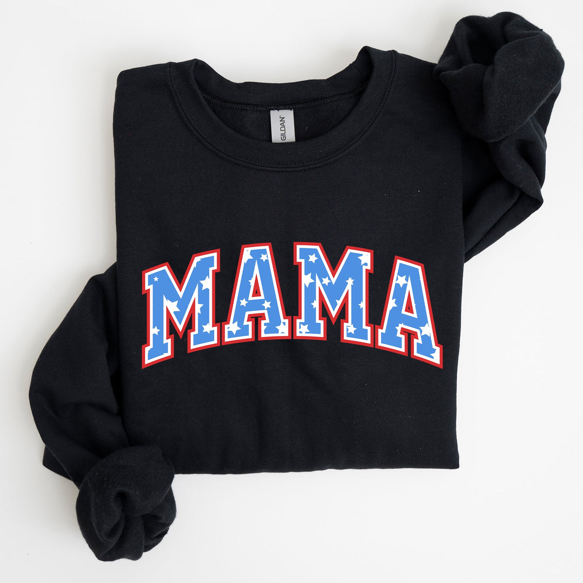 Three Little Tots Patriotic Mama Stars and Stripes 4th of July Sweatshirt, in Black
