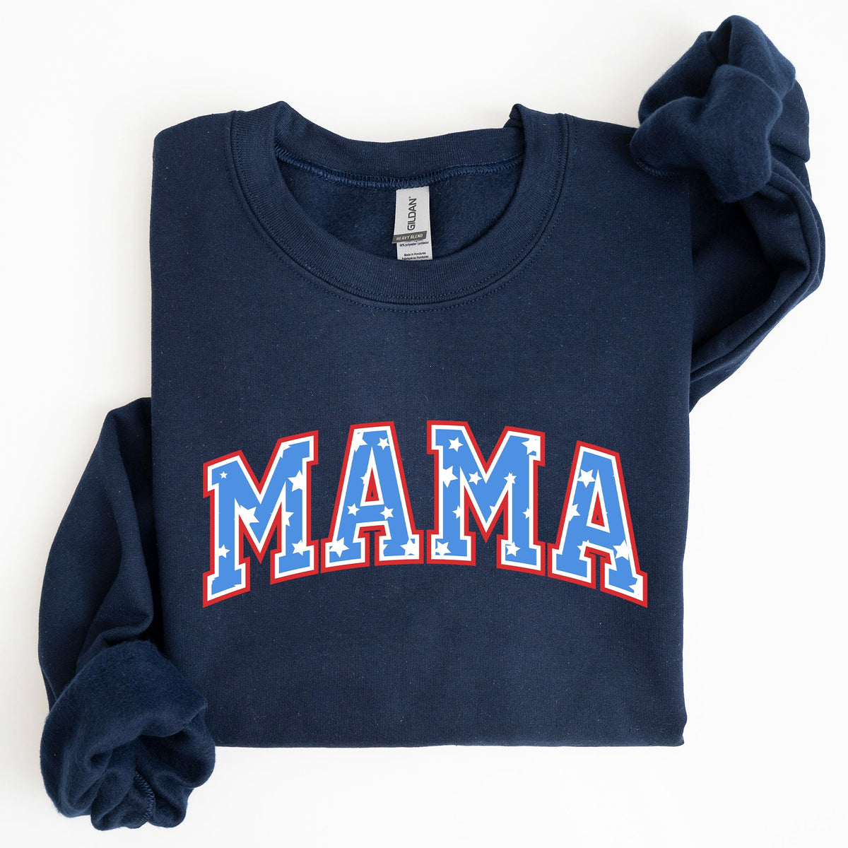 Three Little Tots Patriotic Mama Stars and Stripes 4th of July Sweatshirt, in Navy