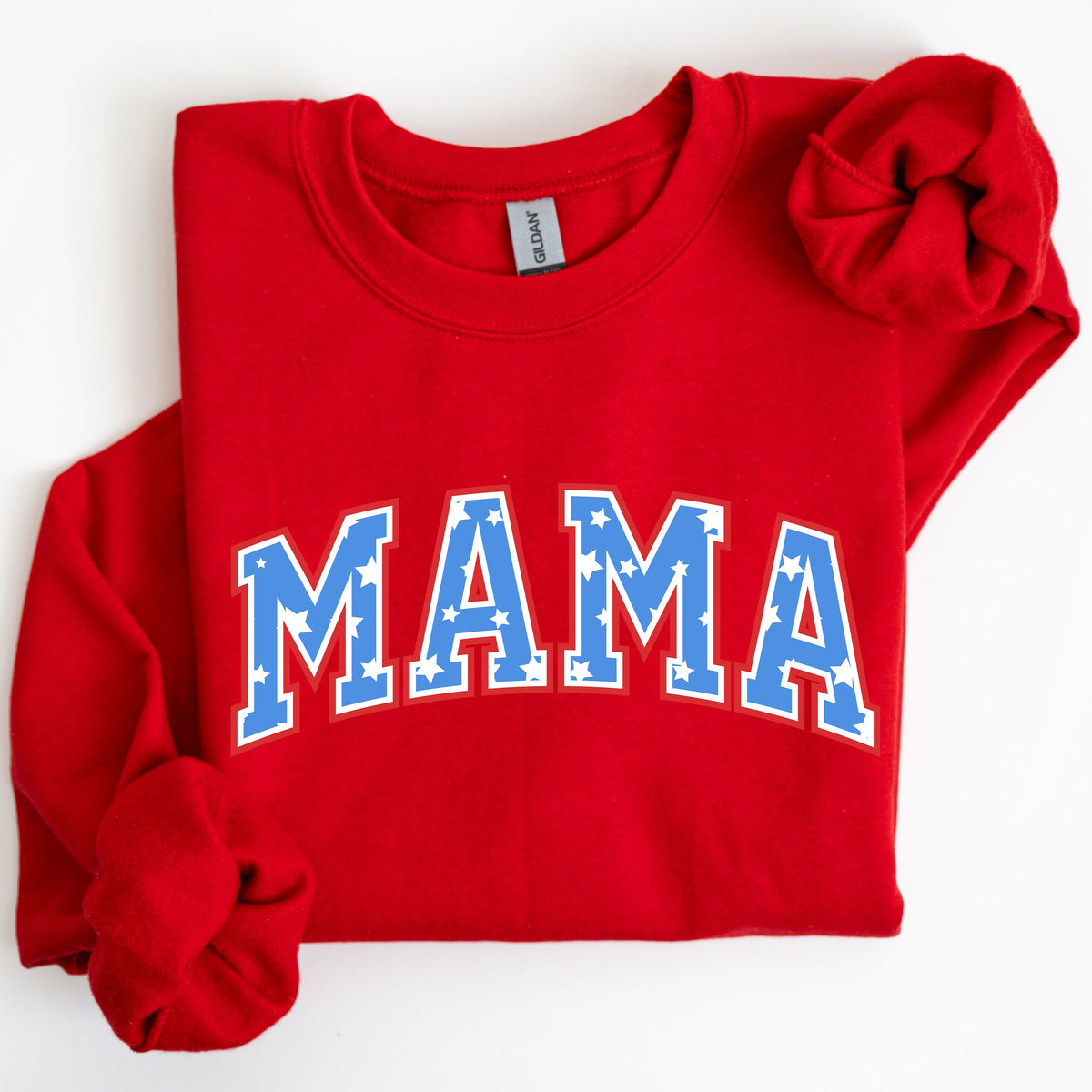 Three Little Tots Patriotic Mama Stars and Stripes 4th of July Sweatshirt, in Red
