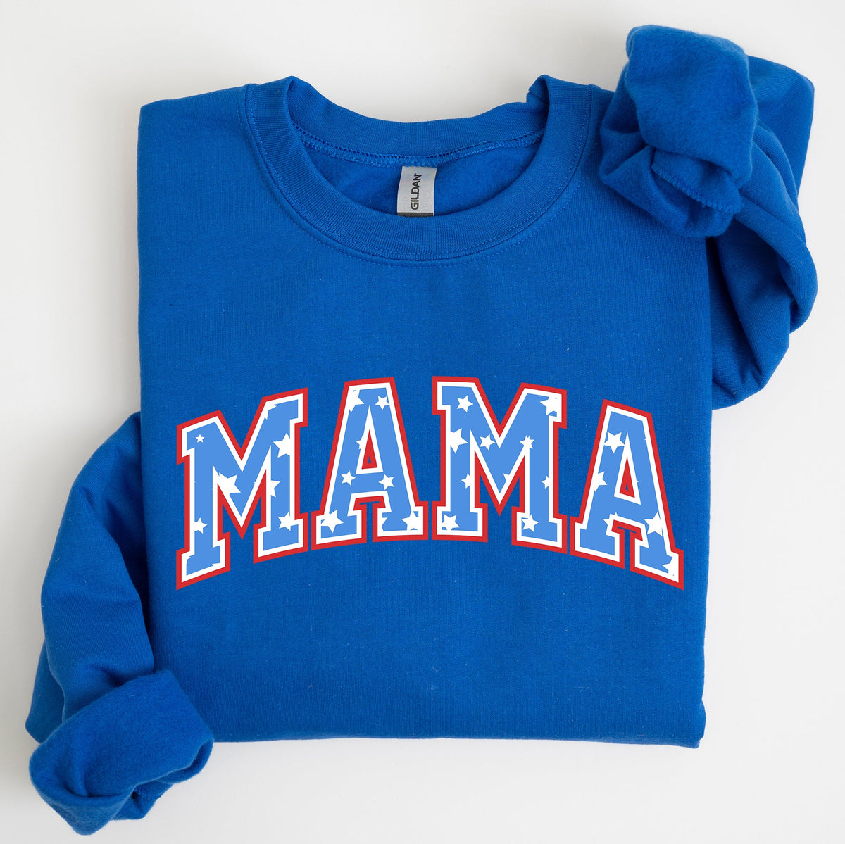 Three Little Tots Patriotic Mama Stars and Stripes 4th of July Sweatshirt, in Royal Blue