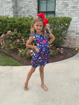 Three Little Tots Patriotic Girls Dress with Star Graphics and Ruffle Sleeves, alternate angle