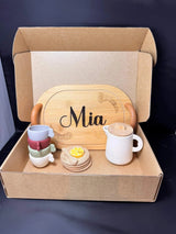 Three Little Tots Personalized Kids' Wooden Tea Set 14-Piece Pretend Play Set with Engraved Bamboo T, another angle