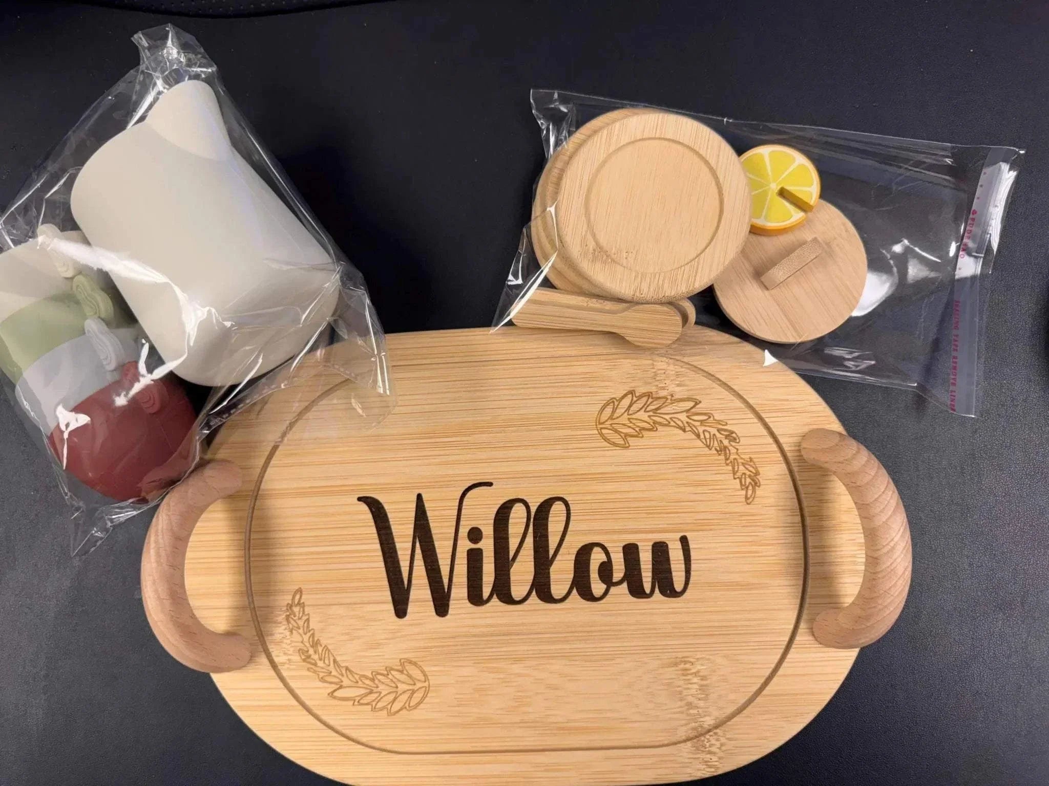 Three Little Tots Personalized Kids' Wooden Tea Set 14-Piece Pretend Play Set with Engraved Bamboo T, second additional photo