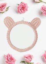 Kids Pink Rattan Teddy Bear Wall Mirror – Baby Girl Nursery & Kids Room Décor Gift