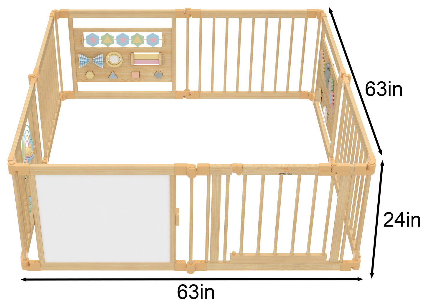 Three Little Tots Wooden Baby Playpen with Mirror and Whiteboard Panel Foldable 63 x 63 Montessori S, extra product detail