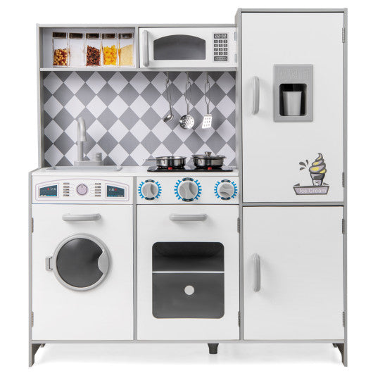 Three Little Tots Pretend Play Kitchen for Kids Aged 3 with Real Sounds and Lights-White