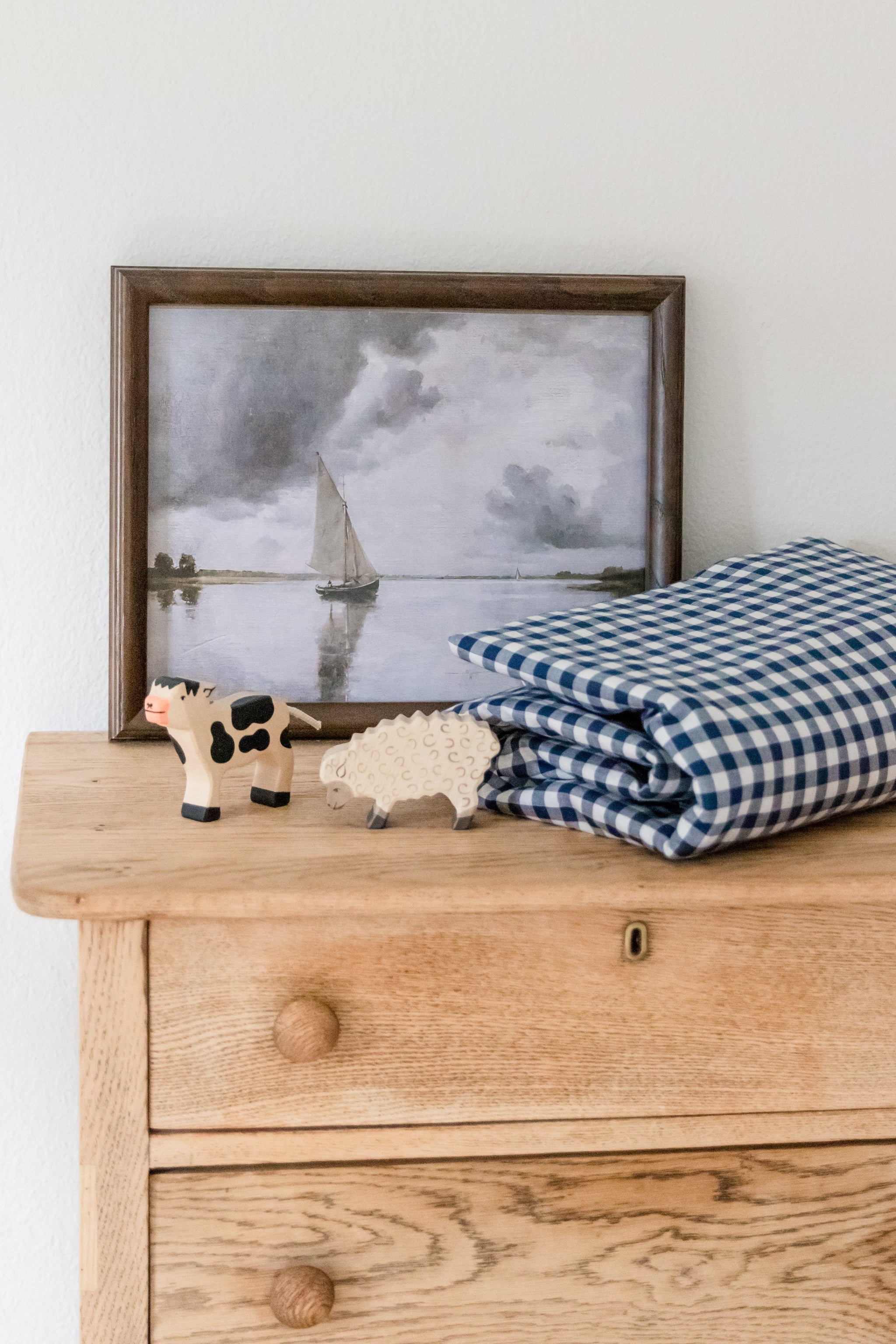 Navy Gingham Crib Quilted Blanket