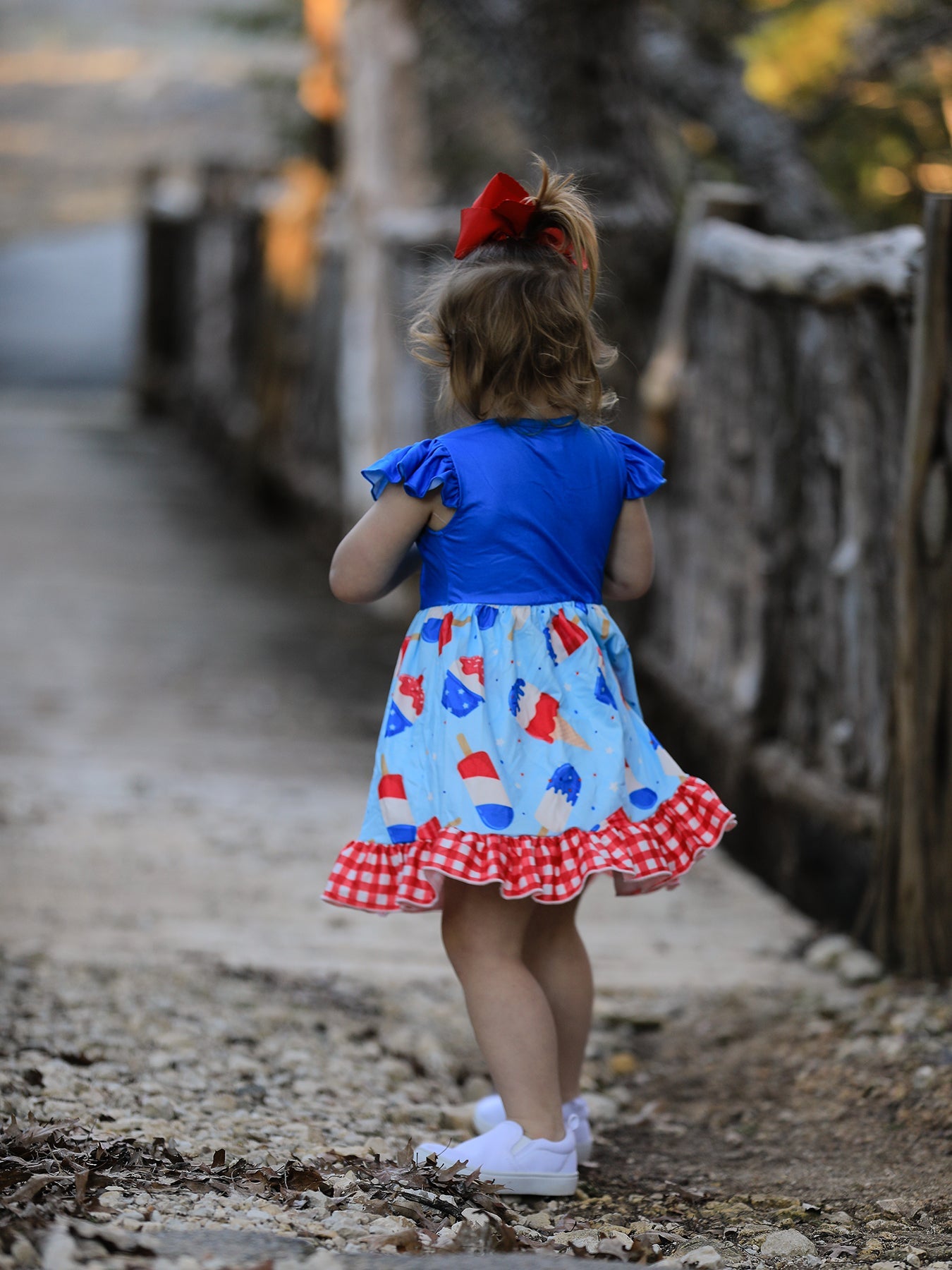 4th of july Ice Cream Print Plaid Girls Ruffle Dress