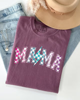 Three Little Tots Retro Mama Checkered Lightening Bolt Colorful Mother Mom Shirt Comfort Colors T-Shirt, in Berry