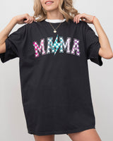 Three Little Tots Retro Mama Checkered Lightening Bolt Colorful Mother Mom Shirt Comfort Colors T-Shirt, in Black