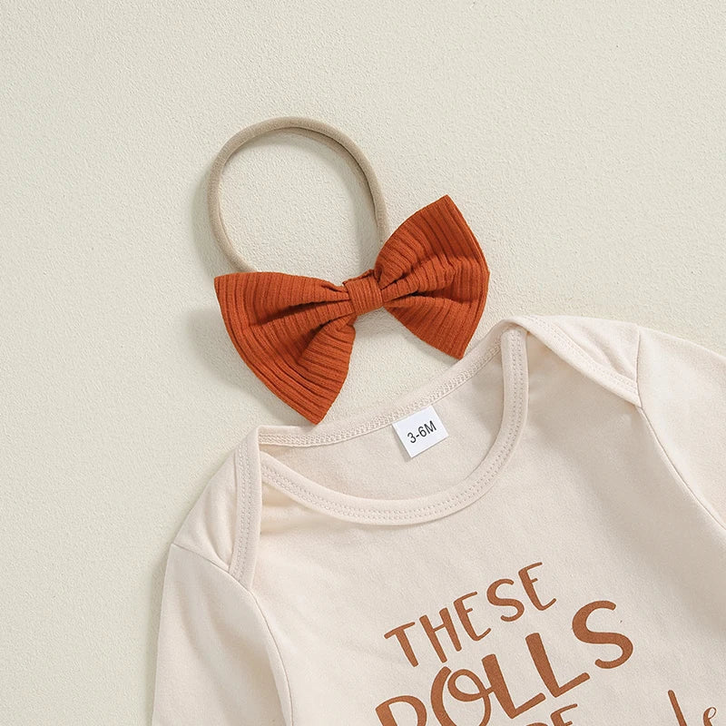 These Rolls Are Homemade Thanksgiving Onesie with Bell Bottoms and Headband Bow