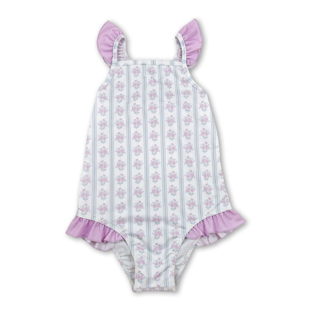 Flutter sleeves floral stripe baby girls one piece swimsuit