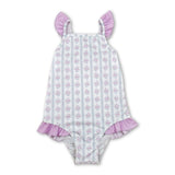 Flutter sleeves floral stripe baby girls one piece swimsuit