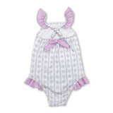 Flutter sleeves floral stripe baby girls one piece swimsuit