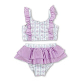 Flutter sleeves ruffle floral girls two pieces summer swimsuit