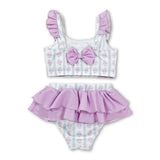 Flutter sleeves ruffle floral girls two pieces summer swimsuit