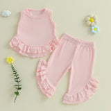 Color Match Ruffle Tank Top and Bell Bottom Set
