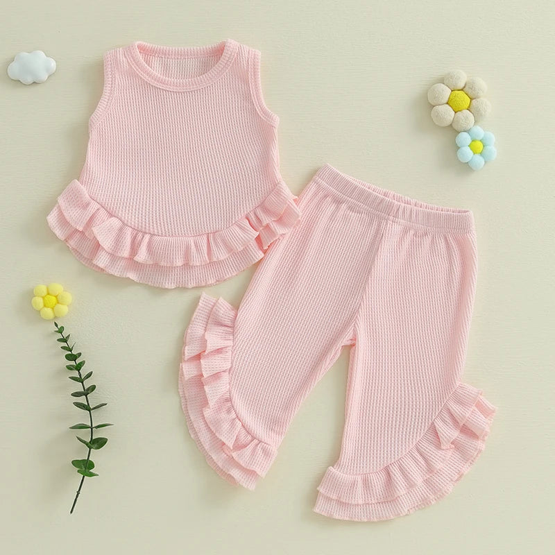 Color Match Ruffle Tank Top and Bell Bottom Set