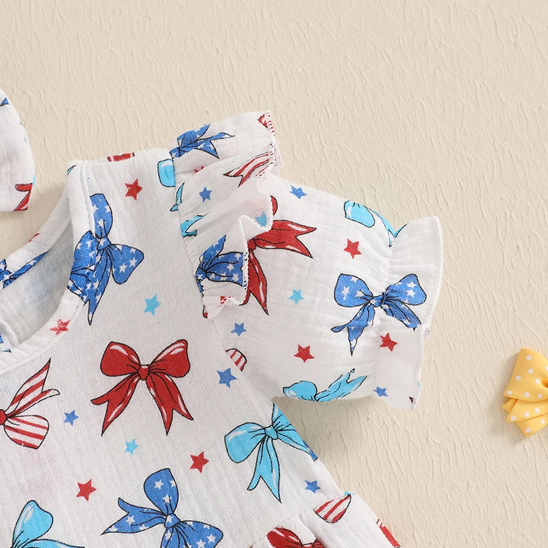 4th of July Bows or Stars And Stripes Romper and Headband Bow