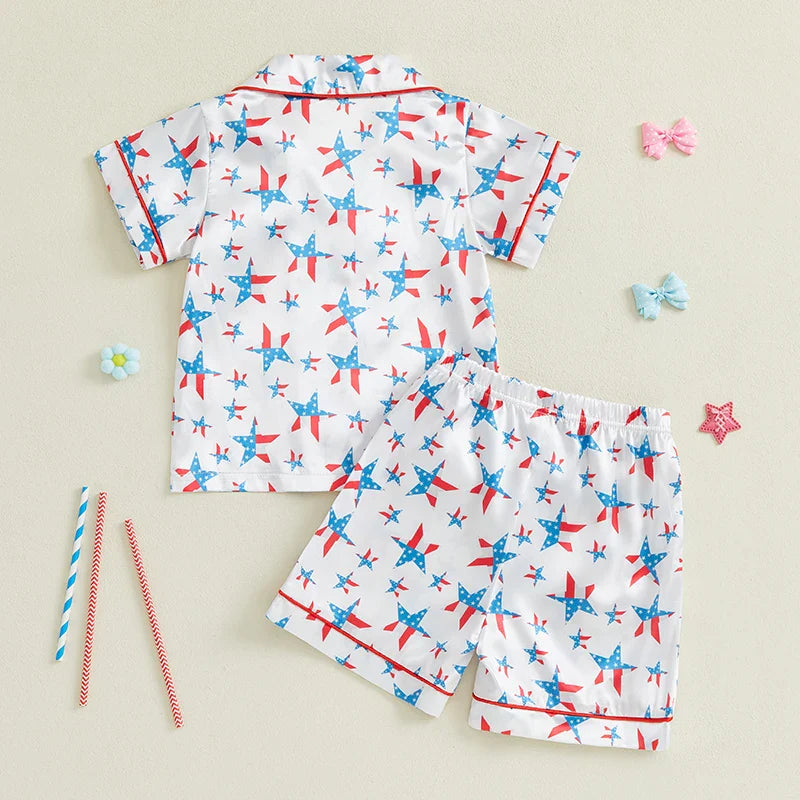 4th of July Stars and Stripes Kids Patriotic Pajamas Set