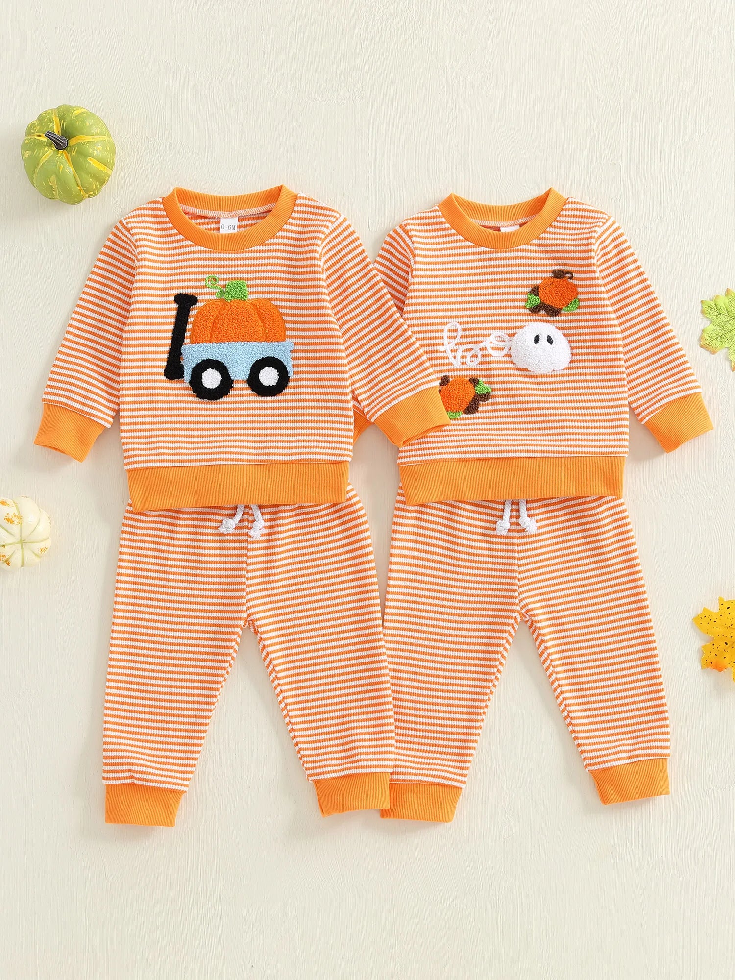 Fall Halloween Pumpkin Sweatshirt with Matching Bottoms