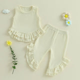Color Match Ruffle Tank Top and Bell Bottom Set
