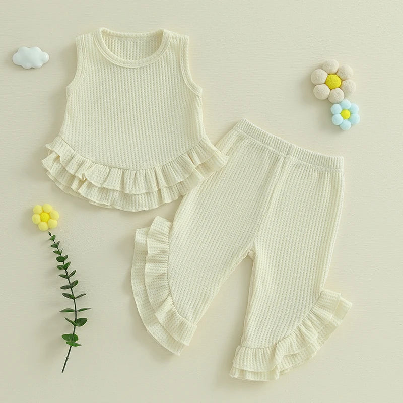 Color Match Ruffle Tank Top and Bell Bottom Set