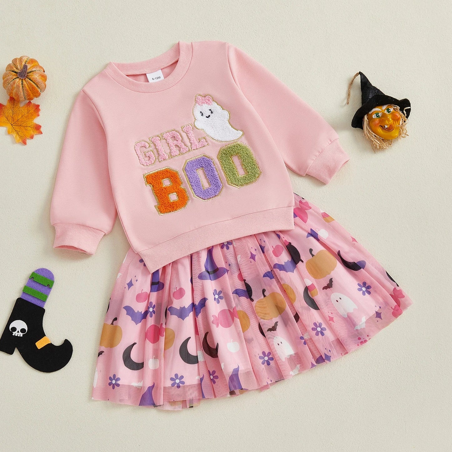 Halloween Girl Boo Cute Ghost Sweatshirt with Matching Skirt