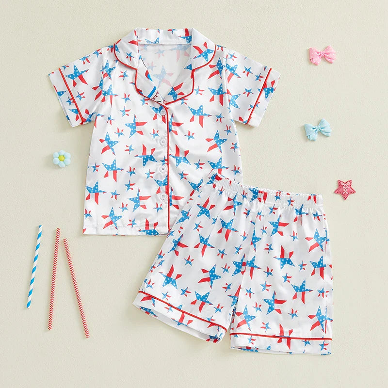 4th of July Stars and Stripes Kids Patriotic Pajamas Set