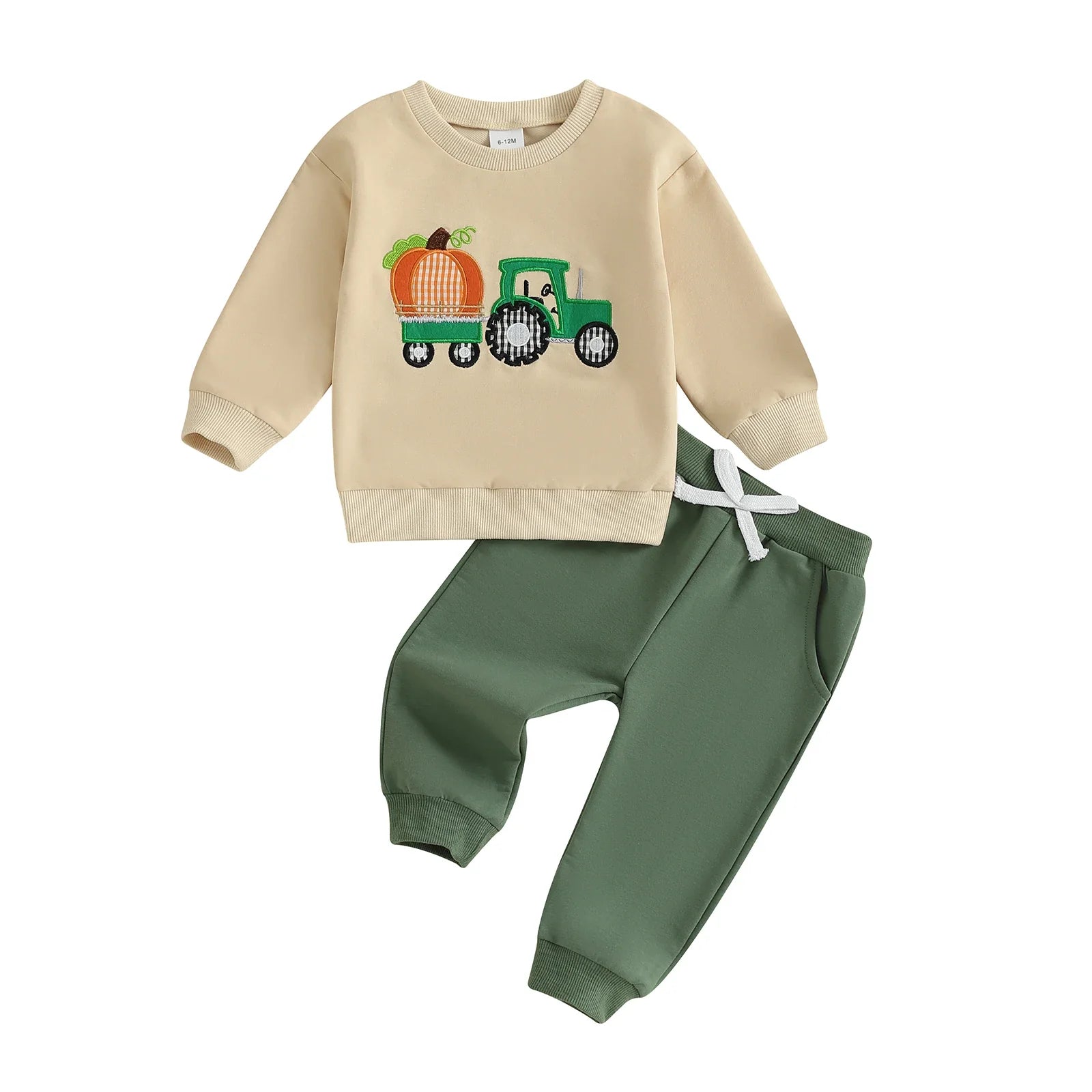 Little Man Fall Farmer Pumpkin Sweatshirt with Matching Bottoms
