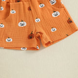 Little Man Halloween Pumpkin Button Down Top and Short Set