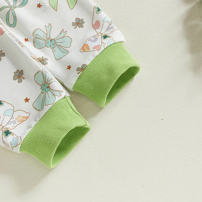 St. Patrick's Day Outfit Bow Four Leaf Clover Shamrock Sweatshirt and Matching Bottoms