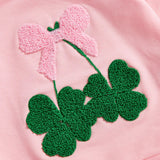 Baby Toddler Girls St. Patrick's Day Irish Bow Four Leaf Clover Embroidery Long Sleeve Pullover Top Casual Spring Clothes