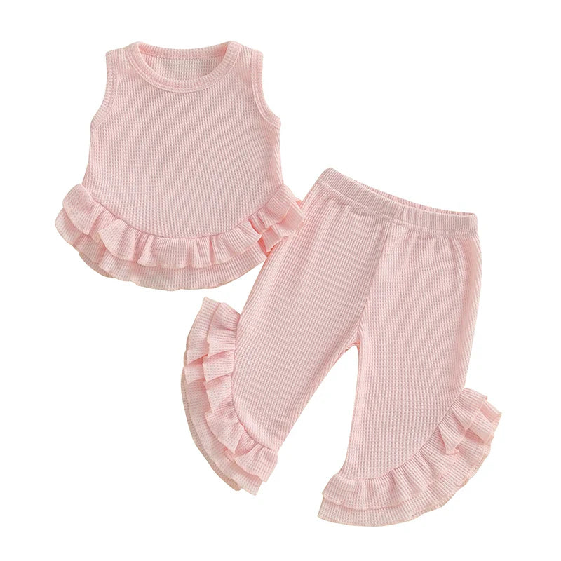 Color Match Ruffle Tank Top and Bell Bottom Set