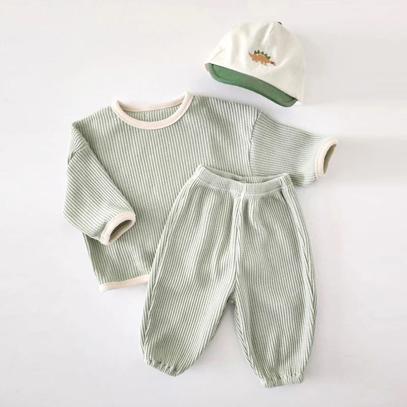 Comfy Long Sleeve Waffle Top and Pant Set