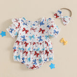 4th of July Bows or Stars And Stripes Romper and Headband Bow