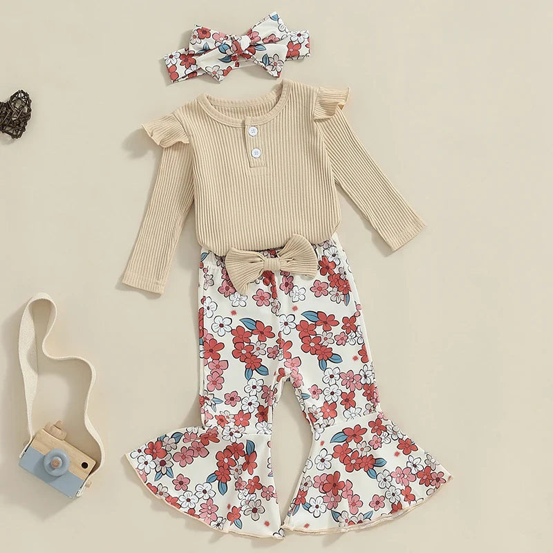 Flower Power Long Sleeve Top and Bell Bottom Set
