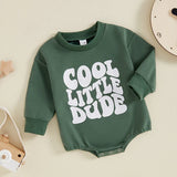Baby Boy Cool Little Dude Bubble Romper Letter Print Round Neck Long Sleeve Casual Jumpsuit Bodysuit