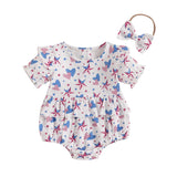 4th of July Bows or Stars And Stripes Romper and Headband Bow